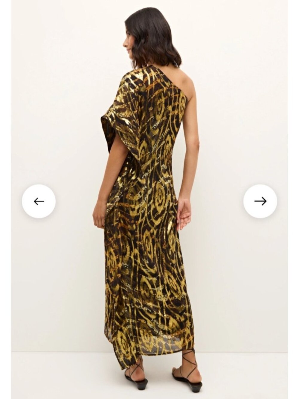 NEW $578 Marie Oliver Farrow Luxe Silk Metallic One-Shoulder Kaftan Maxi Dress - Picture 7 of 16